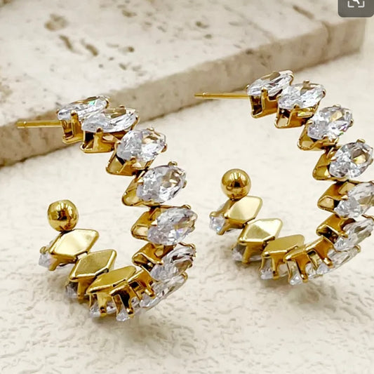 Dazzling Gold-Tone Stone Hoops