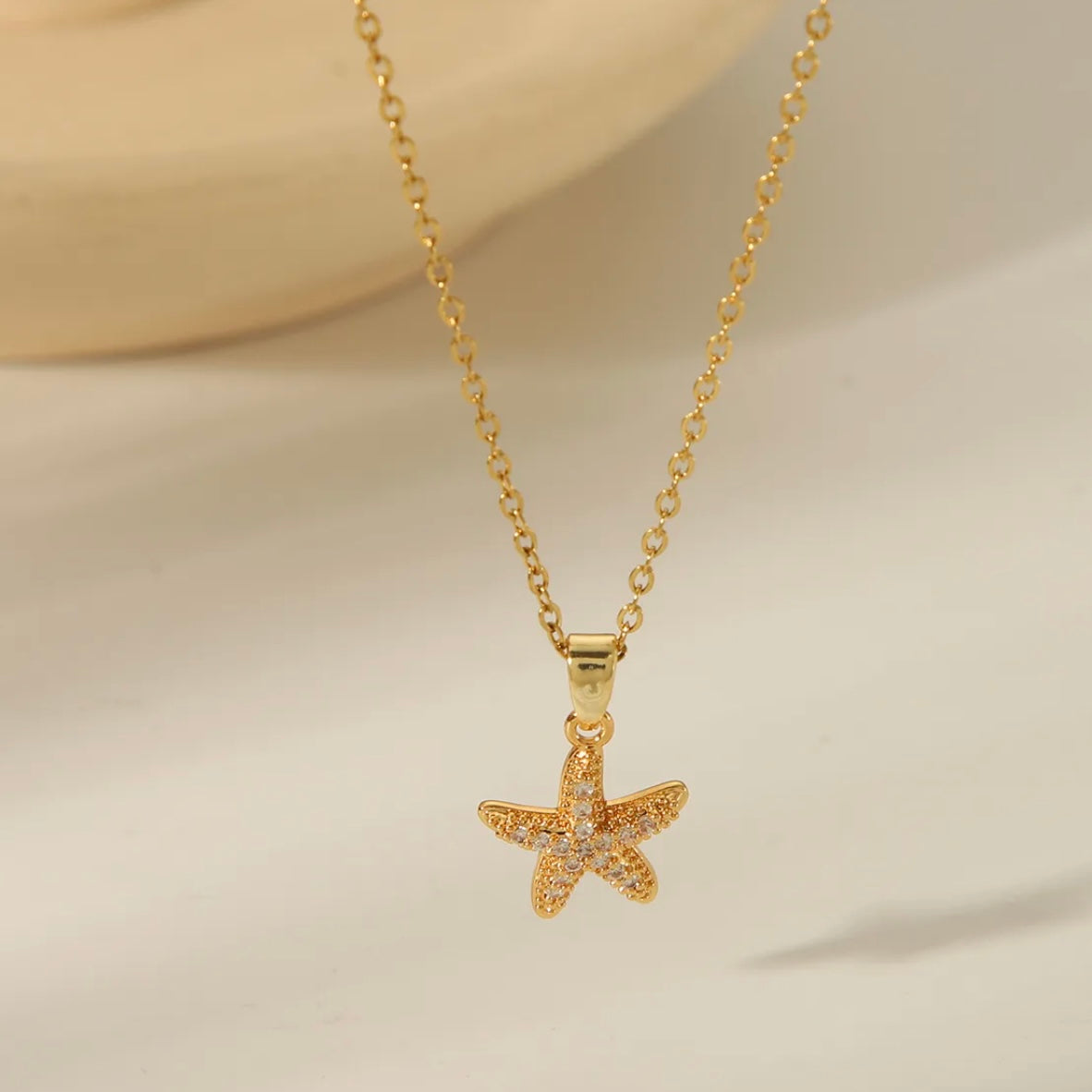Dainty Pave Starfish Pendant Necklace