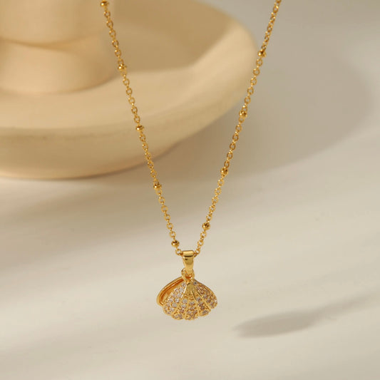 Elegant Pave Shell Pendant Necklace