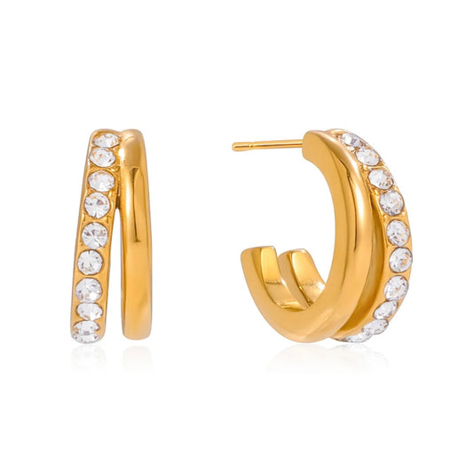 double-band gold C-hoop earrings