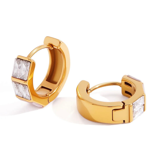 Gold Baguette Crystal Huggie Earrings