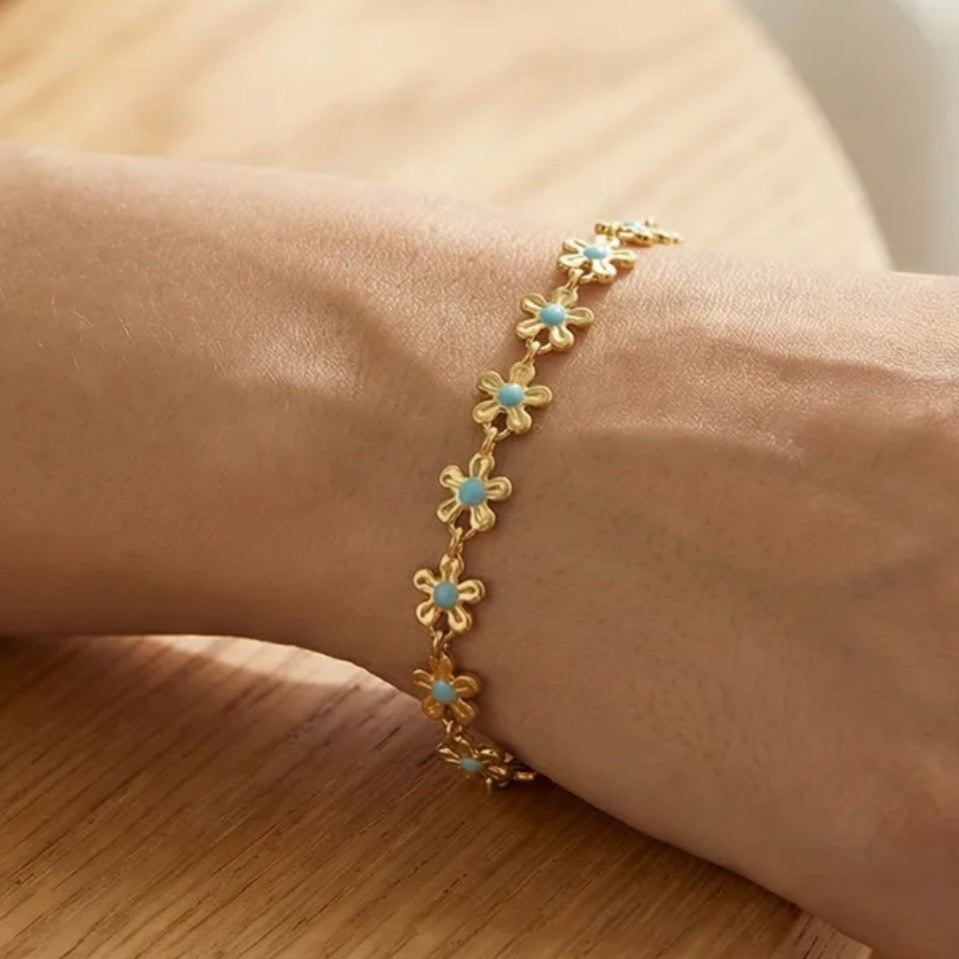 Azure Bloom Daisy Chain Bracelet