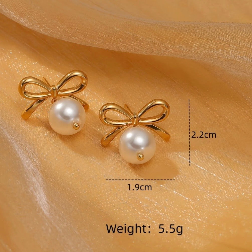 Coquette Pearl Bow Studs
